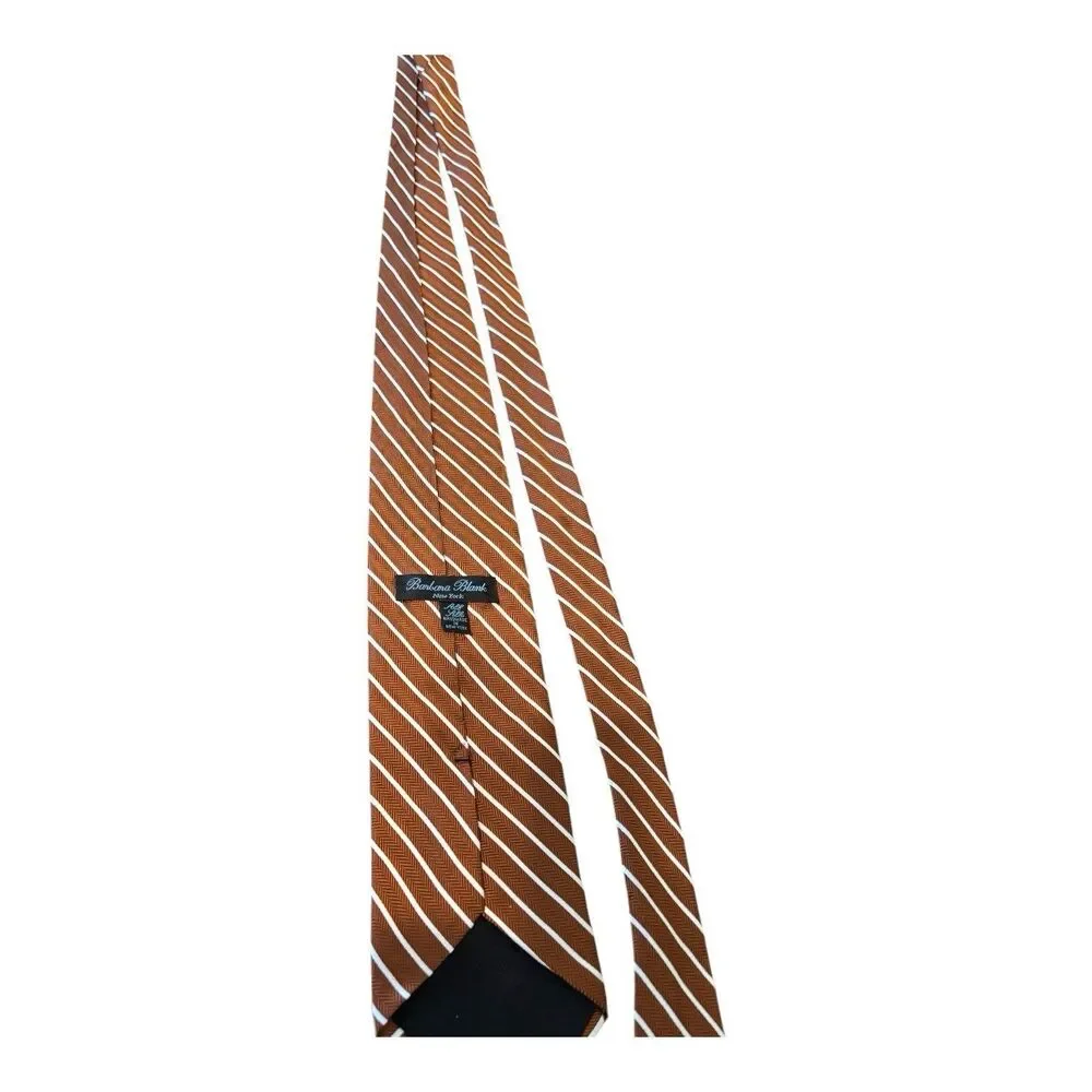 Barbara Blank New York Handmade 100% Silk Tie Copper Rust White‎ Repp Stripe Vtg